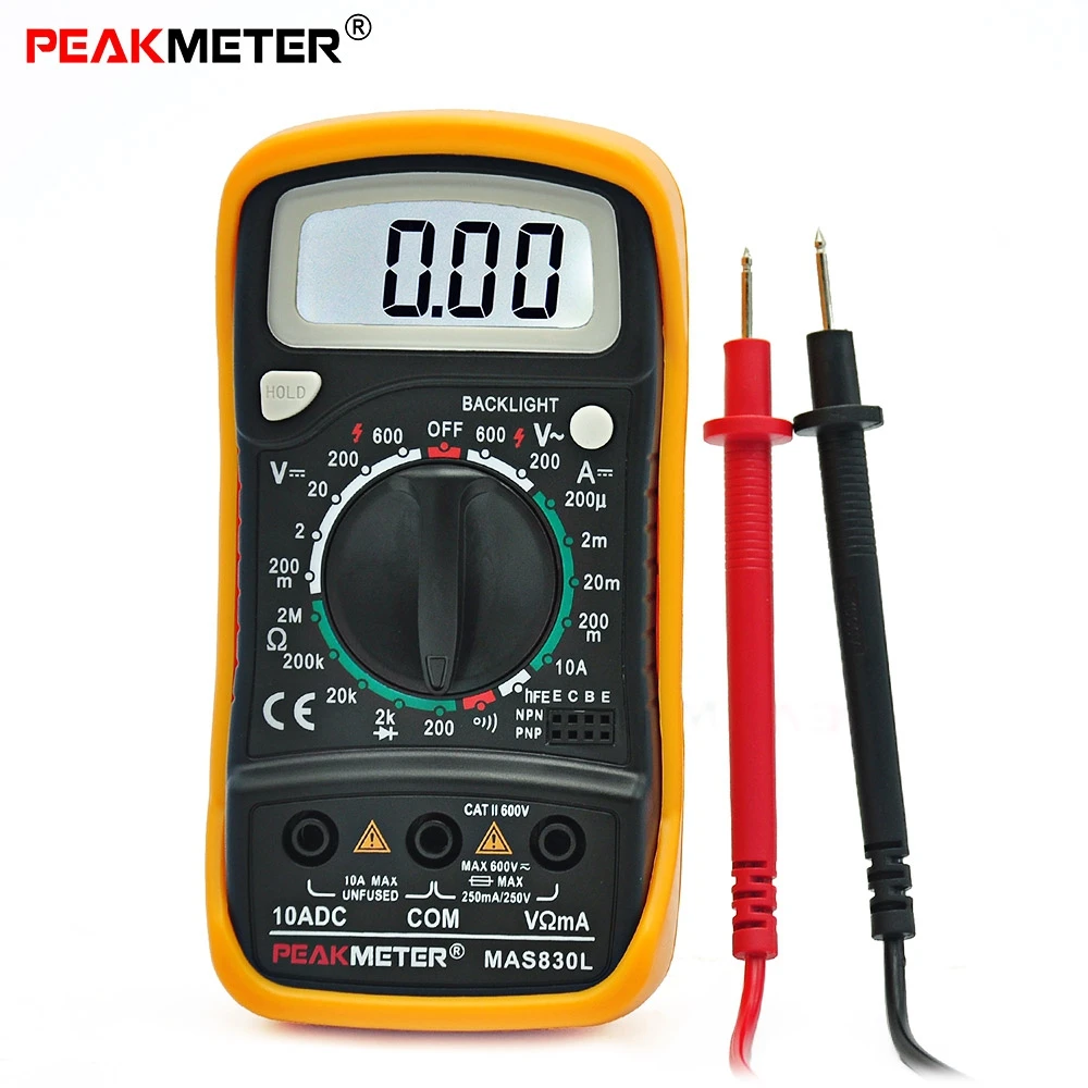 Peakmeter MAS830L ручное переключение диапазонов цифровой мультиметр AC DC Напряжение ток вольтметр Омметр тестер с Подсветка displa