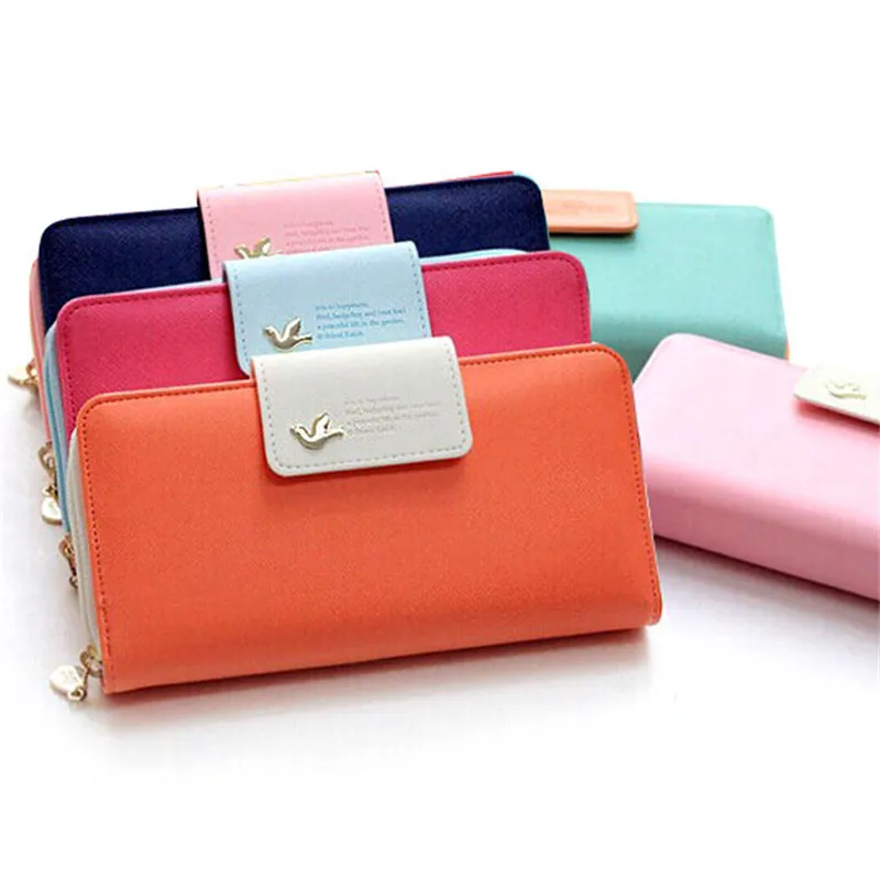 

New Fashion Casual Women Bag Birds Clutch Wallet Leather Case Long Zip Button Card Purse Handbag Female Wallets