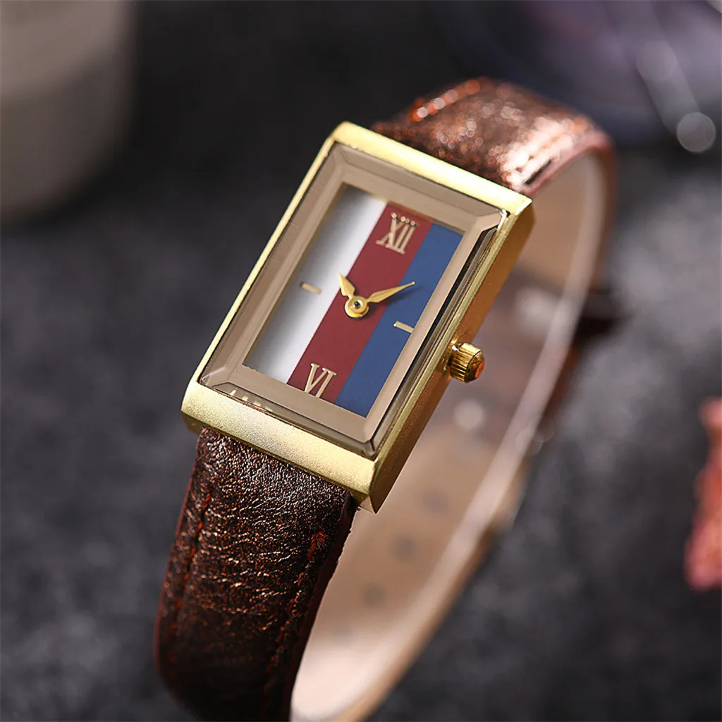 Продукт женские часы с квадратным циферблатом дамские Модные кварцевые наручные часы модные часы с кожаным ремешком повседневные часы Reloj Mujer@ 50
