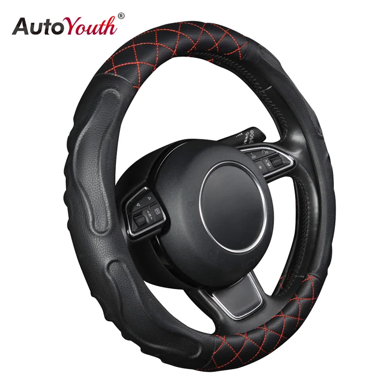 

Fashion Style Car Steering Wheel Covers Comfortable and Non Slip Lychee Pattern PU Leather Steering Wheel Accessories Odorless