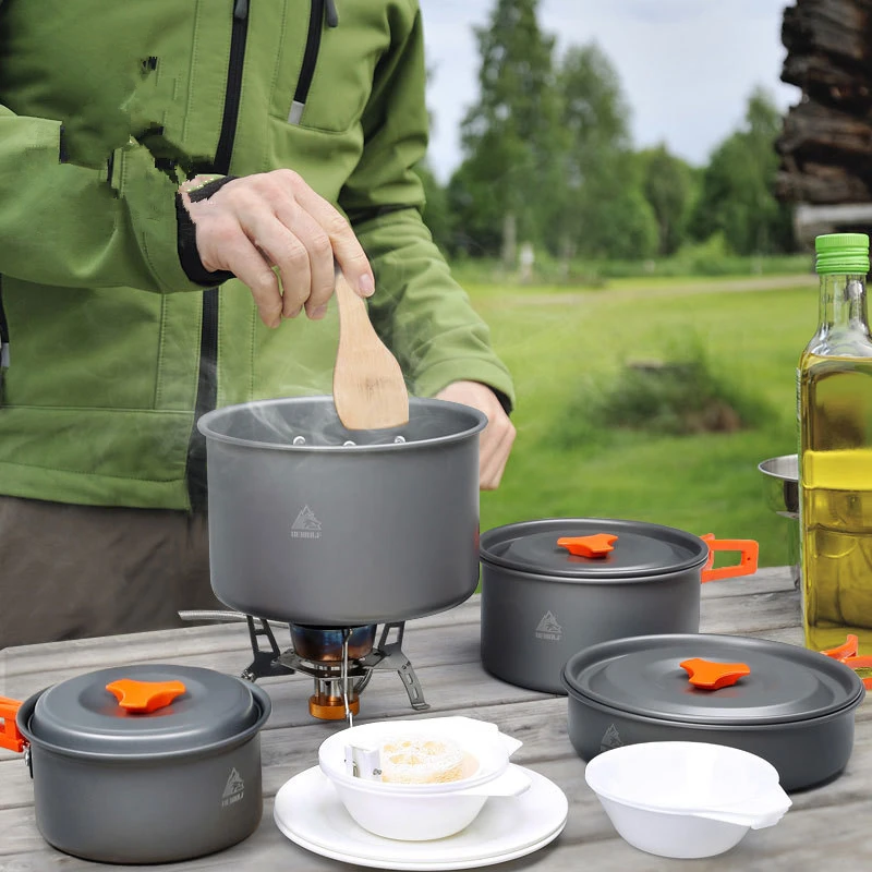 VILEAD 9 шт. набор посуды для кемпинга, походный набор для приготовления пищи, переносные складные горшки, столовые приборы, набор для пикника