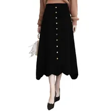 Женская трикотажная юбка, украшенная пуговицами, асимметричная юбка средней длины, эластичная Империя, элегантная Нижняя юбка, Осень-зима