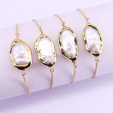 Шарм 8 шт. золотой цвет Природа пресноводный жемчуг разделитель разъем браслет для женщин Регулируемый