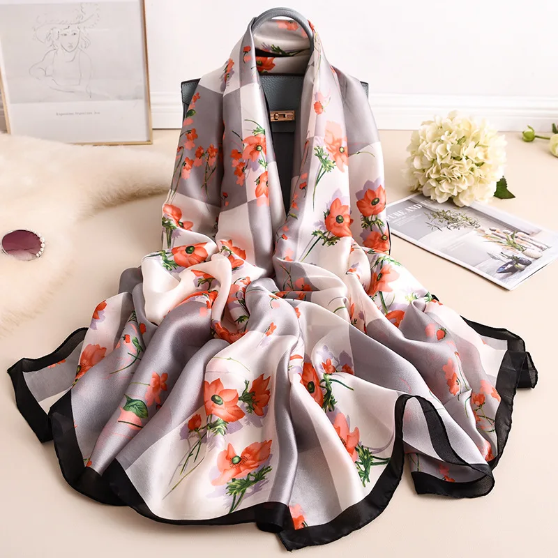 Brand Designer Silk Scarf Women New Printed Shawls and Wraps High Quality Pashmina Ladies Gift Large Soft Foulard Hijab