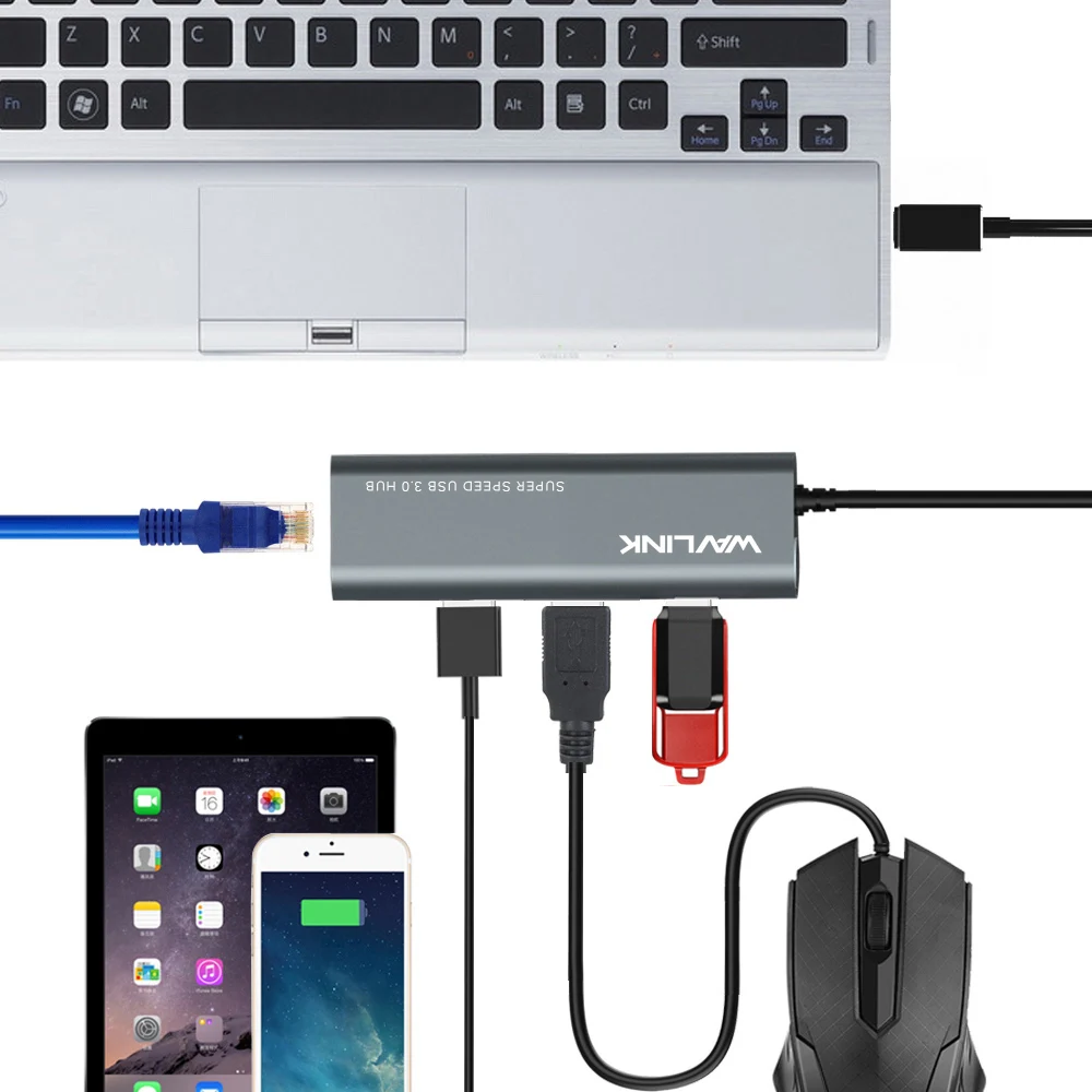 Wavlink USB C 3,1 to Gigabit Adapter серии 3-Порты и разъёмы USB 3,0 Алюминий концентратор с Тип C адаптер+ RJ45 Gigabit Ethern LAN Порты и разъёмы-серый