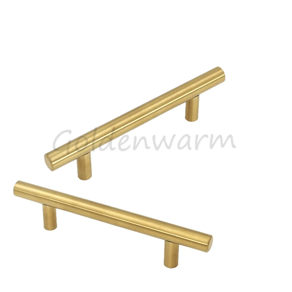 Goldenwarm матовый латунный кухонный шкаф ручки мебельная фурнитура Т бар ручка двери