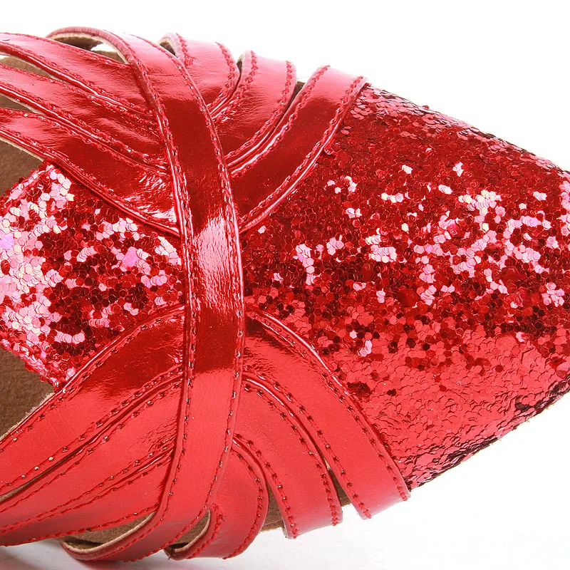 DILEECHI/осенне-зимние женские туфли из искусственной кожи на мягкой подошве; цвет красный, серебристый; туфли для латинских танцев на высоком каблуке 7,5 см; Обувь для бальных танцев