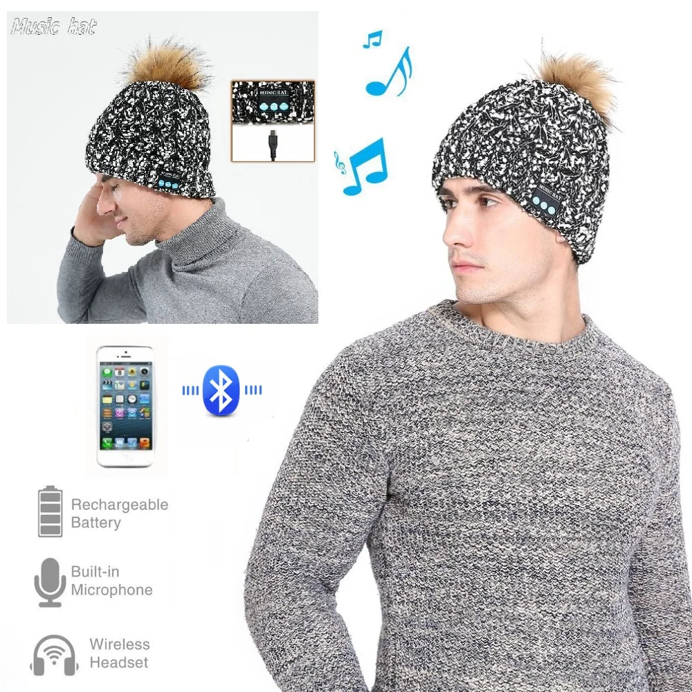 

Men Woman Wireless Bluetooth Cap Autumn Winter Safe Knitted Hat With Stereo Headphone and Mic Couple Hat for Outdoor Sports