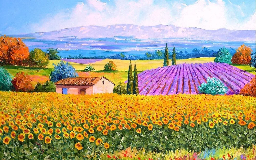 

free Shipping New Diy 3d Diamond Painting Lavender Sunflower Farm Canvas Oil Rectangle Resin Craft Home Decor Mosaic Embroidery