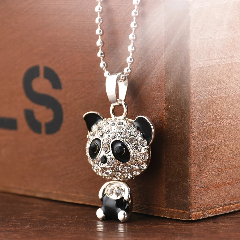 Buy Pretty Enamel Rhinestone Panda Pendant Necklace