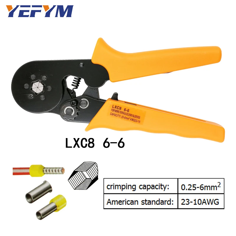 YEFYM LXC8 6-6 0,25-6 мм2 23-10 AWG обжимные плоскогубцы с 1020 шт. Тип трубки тип иглы терминал обжимной шестигранный мини-инструменты - Цвет: LXC8 6-6  pilers