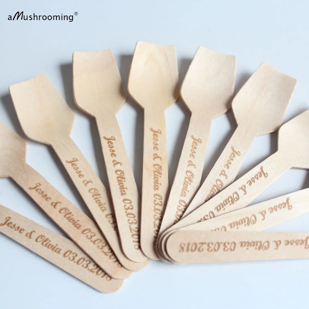 Customized Mini Flat Spoons Disposable Wooden Ice Cream Dessert Taster