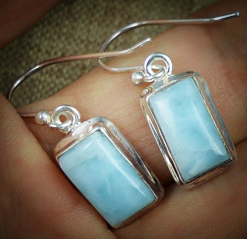 

Lovegem Genuine Larimar Earrings 925 Sterling Silver, 30 mm, AE1227