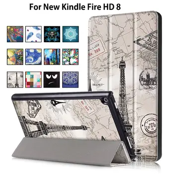 

For Amazon 2018 2017 2016 New Kindle Fire HD 8 Case Painted Print Stand Smart Cover Funda For kindle fire hd8 8th 7th 6th Gen