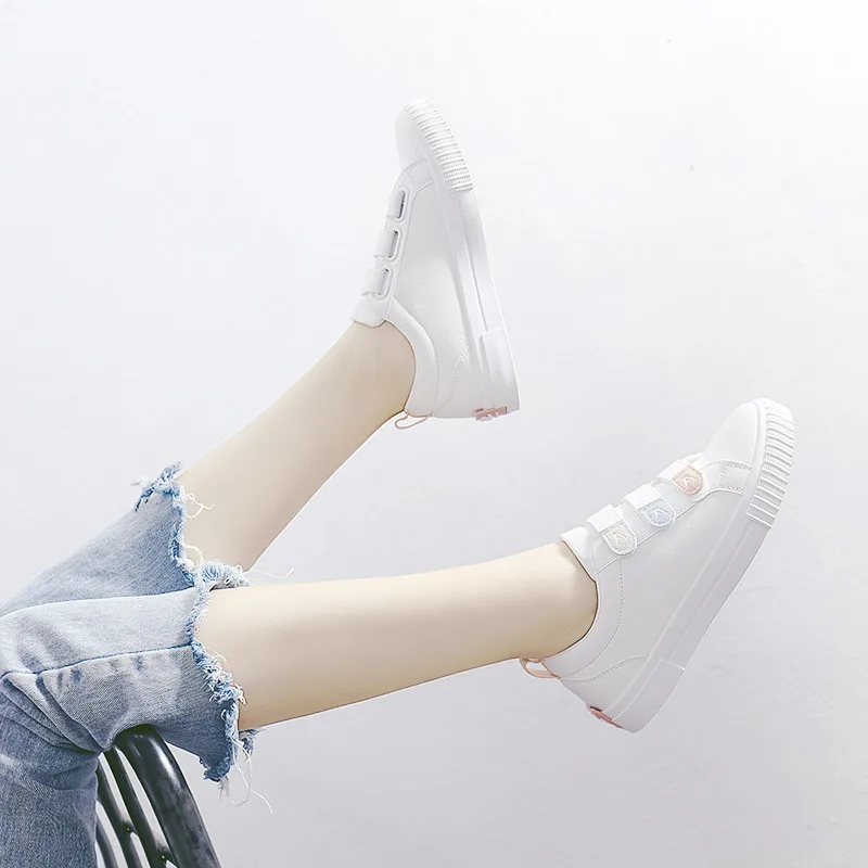 JINBEILEE Casual Leather  Versatile  Comfortable Flat White Shoes  Student Canvas Skateboarding Shoes  Women Breathable