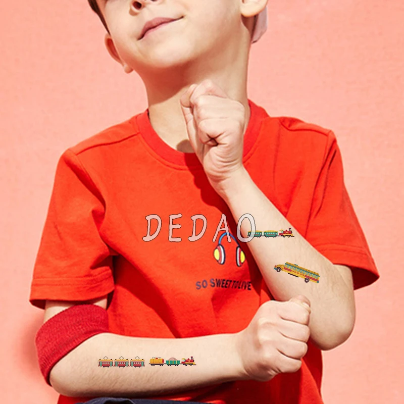 Детские временные татуировки наклейки с поддельными Татуировками Мультфильм автомобиль грузовой грузовик поезд татуировки, тату руки ноги Татто для детей мальчиков