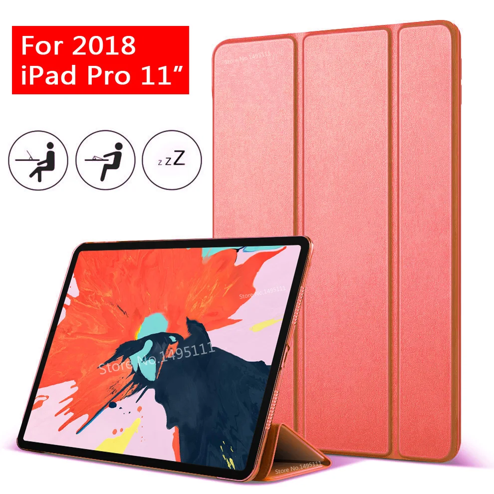 Чехол для iPad Pro, 11 дюймов, из искусственной кожи, прозрачный, на заднюю панель из поликарбоната, ультра тонкий светильник, в три сложения, умный чехол для iPad Pro, 11 дюймов - Цвет: Красный