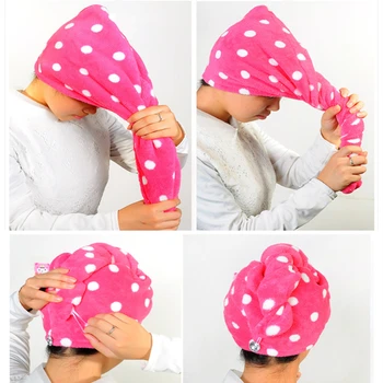 

Lady Wave Point Dry Hair Cap Quick Dry Hair Towel Lovely Drying Bathroom Towel Soft Head Wrap Hat Makeup Cosmetics Hair Towels