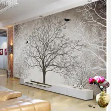 Ретро черный и белый ТВ фон дерево 3d обои для комнаты пейзаж украшение дома 3d настенные конструкции