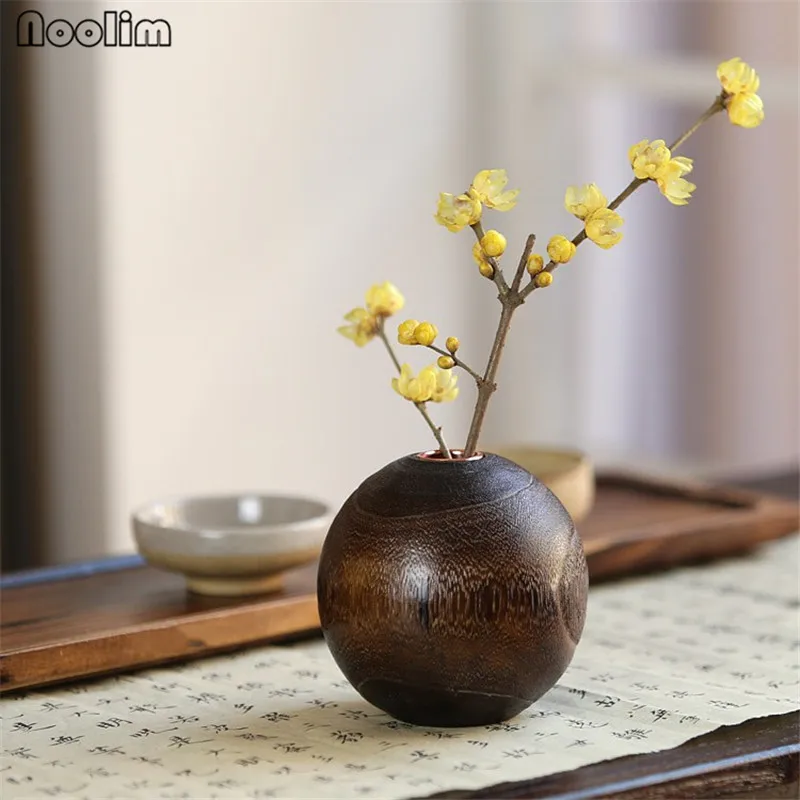 

NOOLIM Vintage Wooden Vases Artificial Flower Pots Craft for Storage Home Decor Tabletop Vase Wood Vase for Home Wedding Decor