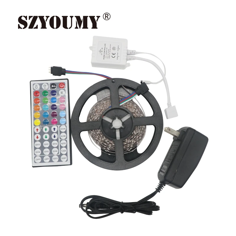 #cheap SZYOUMY 5 Sets 5M RGB LED Strip Light 2835 SMD 60 Leds M IP20 Strip Light with 24 44 Key Controller and 12V 2A Power Adapter