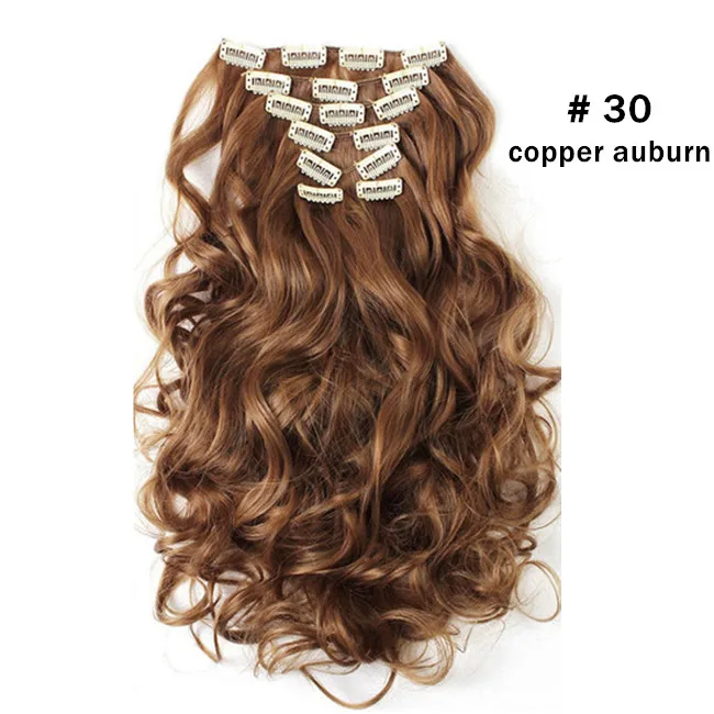 Накладные волосы на заколках с эффектом омбре, байялаж, 20 дюймов, 7 шт., кудрявые волосы серого цвета для женщин, синтетические волосы, коричневый, блонд, розовый, 99 - Цвет: Copper Auburn