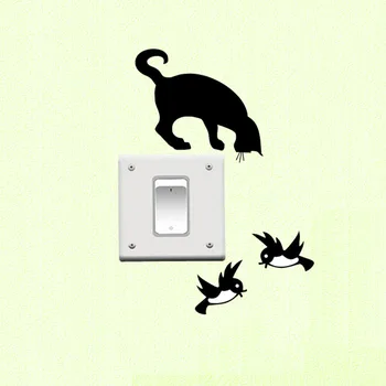 

Light Switch Wall Sticker Socket Vinyl Home Decor Cat Birds Animal Sticker 3SS0035