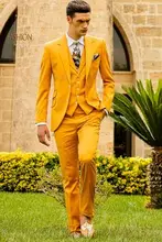 2017 Latest Coat Pant Designs Yellow Men Suit Slim Fit 3 Piece Suits Italian Tuxedo Custom Prom Party Blazer Terno Masculino D