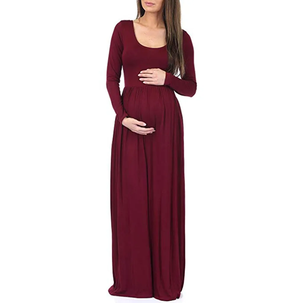 MUQGEW платье для беременных женщин Материнство Беременность с длинным рукавом Твердые Ruched Материнство платье одежда рождественское платье Pergnancy