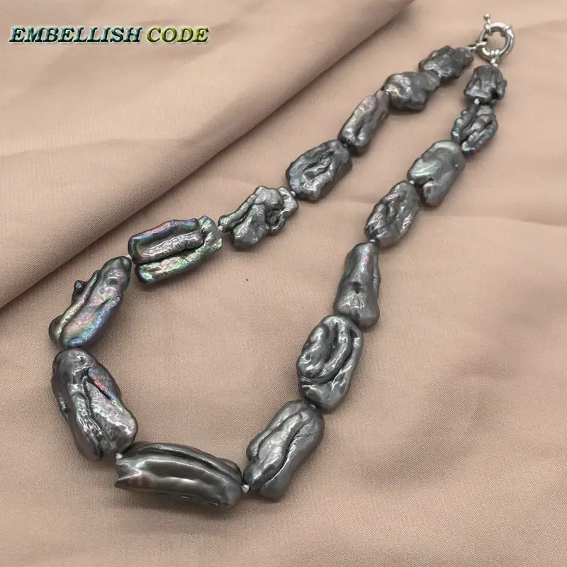 Барокко Летний стиль жемчужное ожерелье неровный квадратный черный серый жемчуг натуральный культивированный жемчуг Элегантные ювелирные изделия для женщин