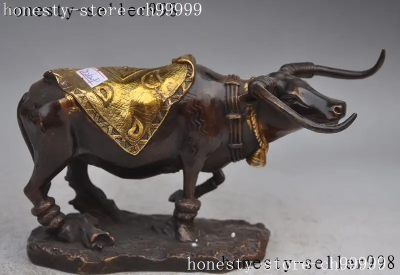 

christmas chinese fengshui bronze gilt animal zodiac Ox bull Bovine good lucky statue halloween