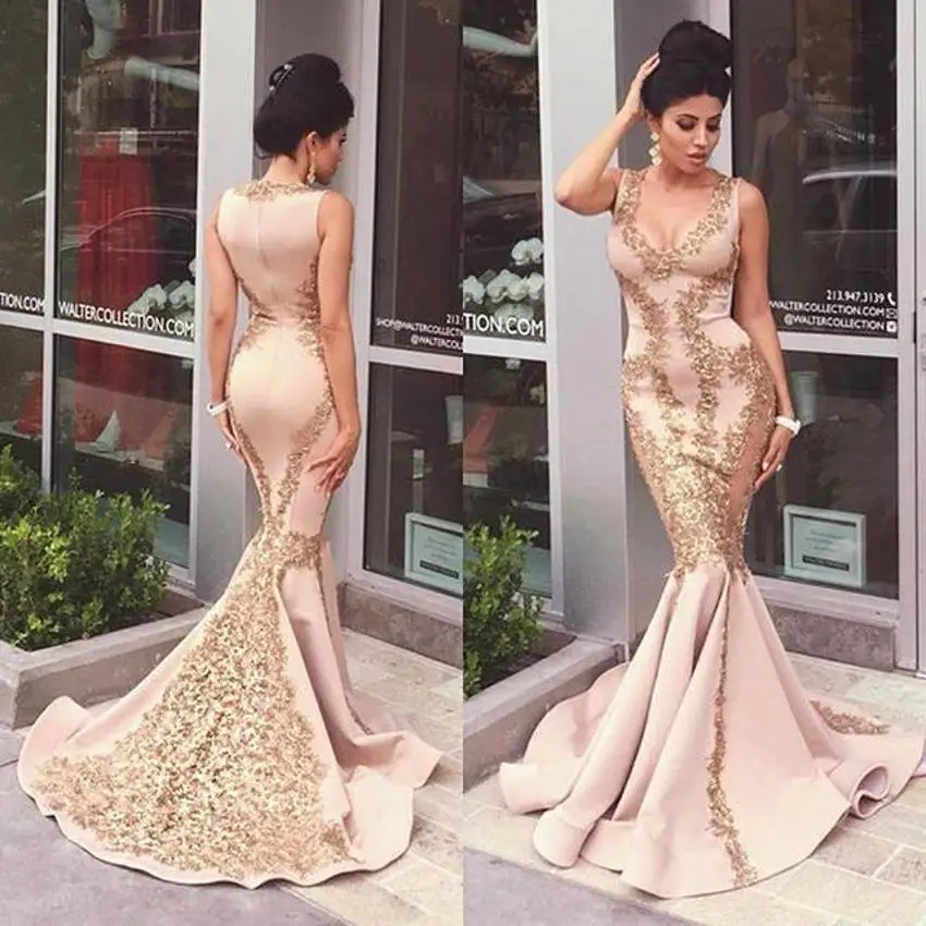 nude gold prom dress