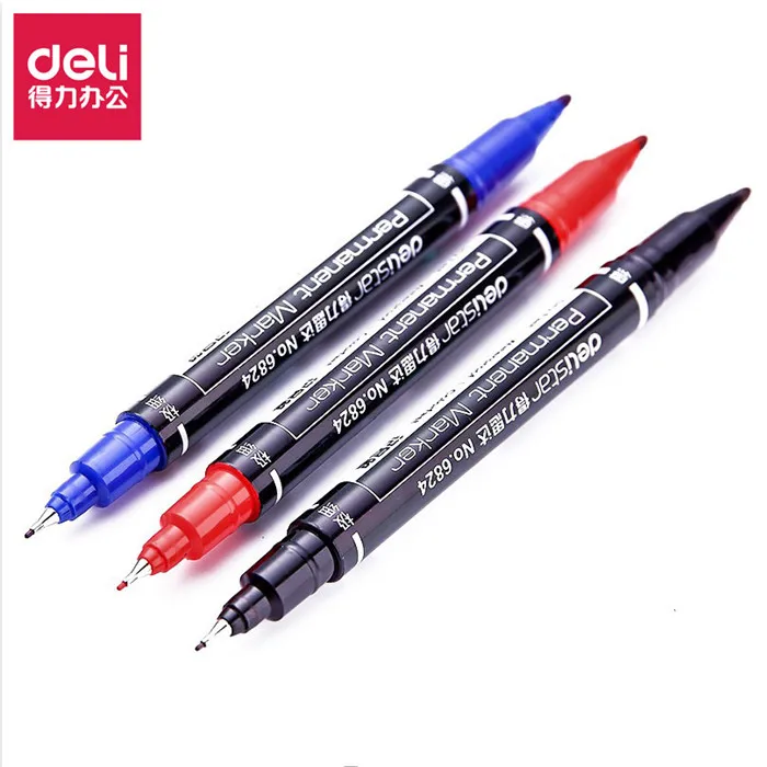 Deli 3pcs colored dual tip fast dry permanent oil marker pens for fabric tires quality waterproof fine point sharpie for drawing