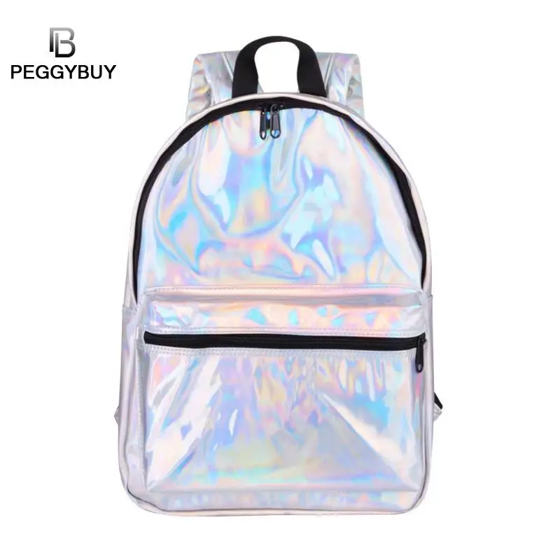 

Street Hip Pop Holographic Women Backpack Laser Hologram Backpacks PU Leather Feminina Mochila Shiny Shoulder Bag Back to School