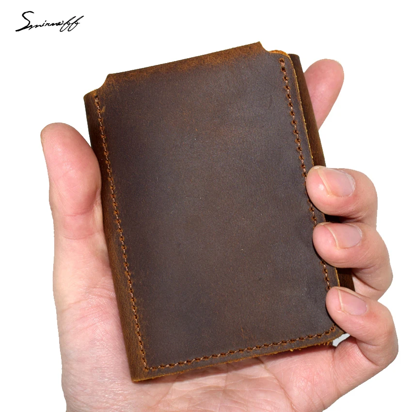 Handmade Genuine Leather Wallet Male 3 Folded Vintage Leather Purse Laser Engrave Custom ...