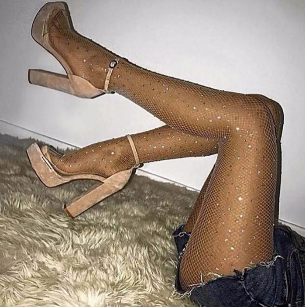 2018 сексуальные прозрачные женские сетчатые танцевальные колготки со стразами