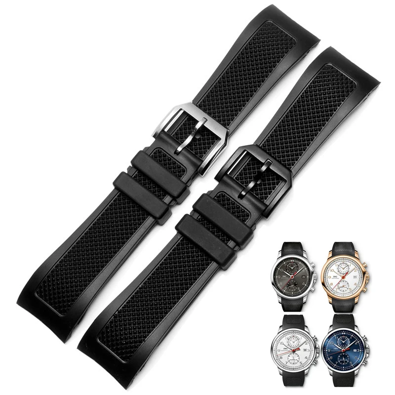 

Curved mouth 22mm black rubber watchband for IW390211 IW390209 watches band waterproof men's straps silicone bracelet