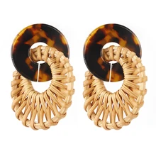 AENSOA, ручная работа, богемные круглые серьги из ротанга, висячие серьги для женщин, соломенное плетение, Ротанговые, вязанные лозы, уникальные подвесные серьги, модное ювелирное изделие