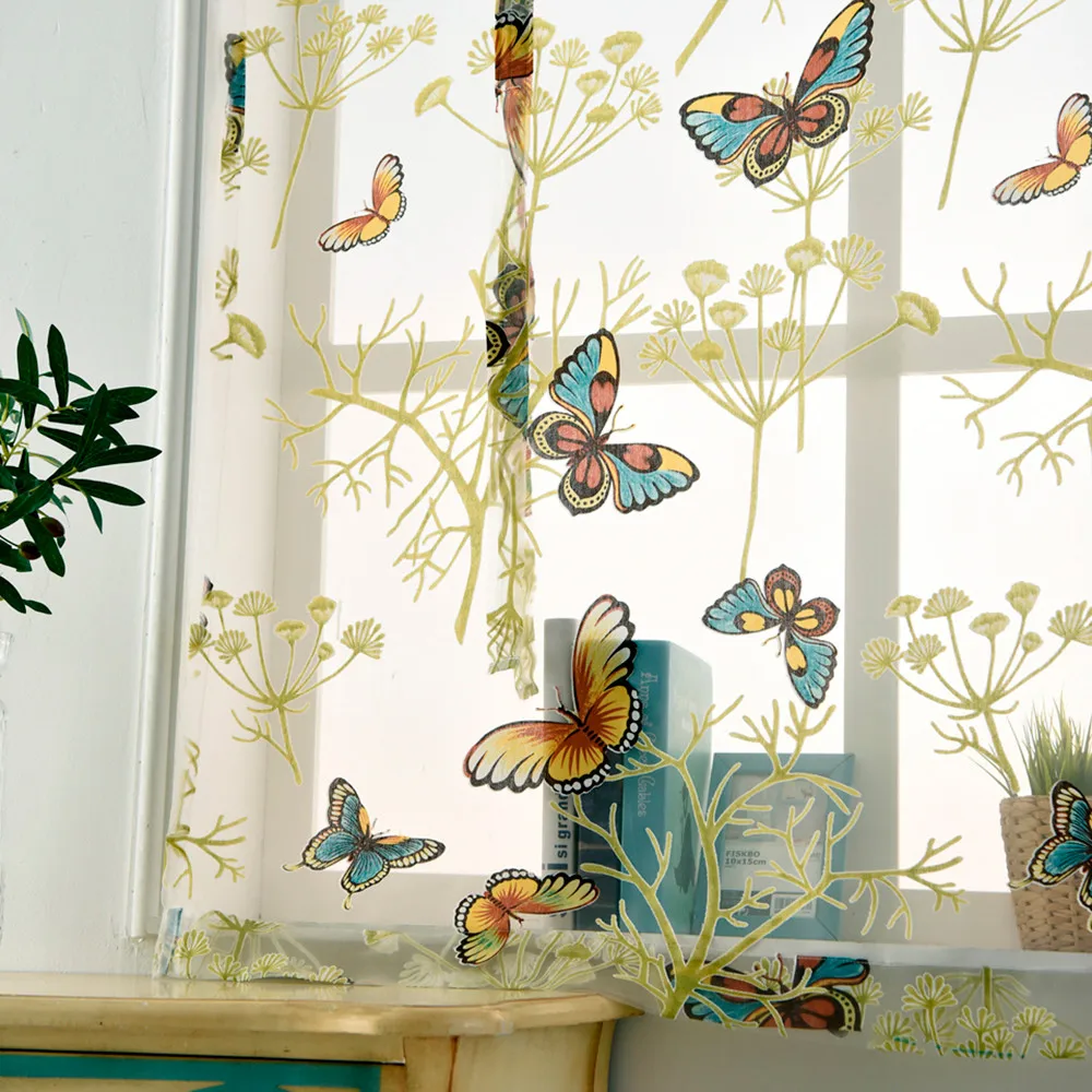 

Sheer Voile Valances Ribbon European Roman Curtain New Butterfly Floral Home Wave Kitchen Tulle Curtain Balcony Voile L4