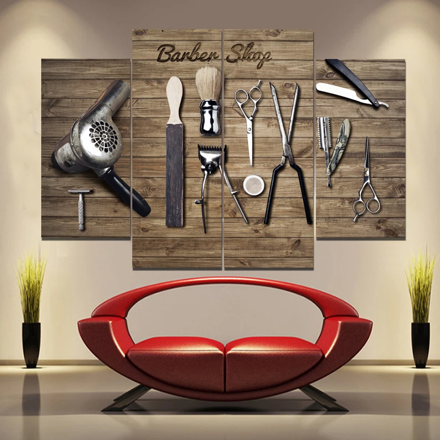 

Barber Shops and Tools Frameless Paintings 4pcs (No Frame)Printd on Canvas Arts Modern Home Wall Art HD Print Painting