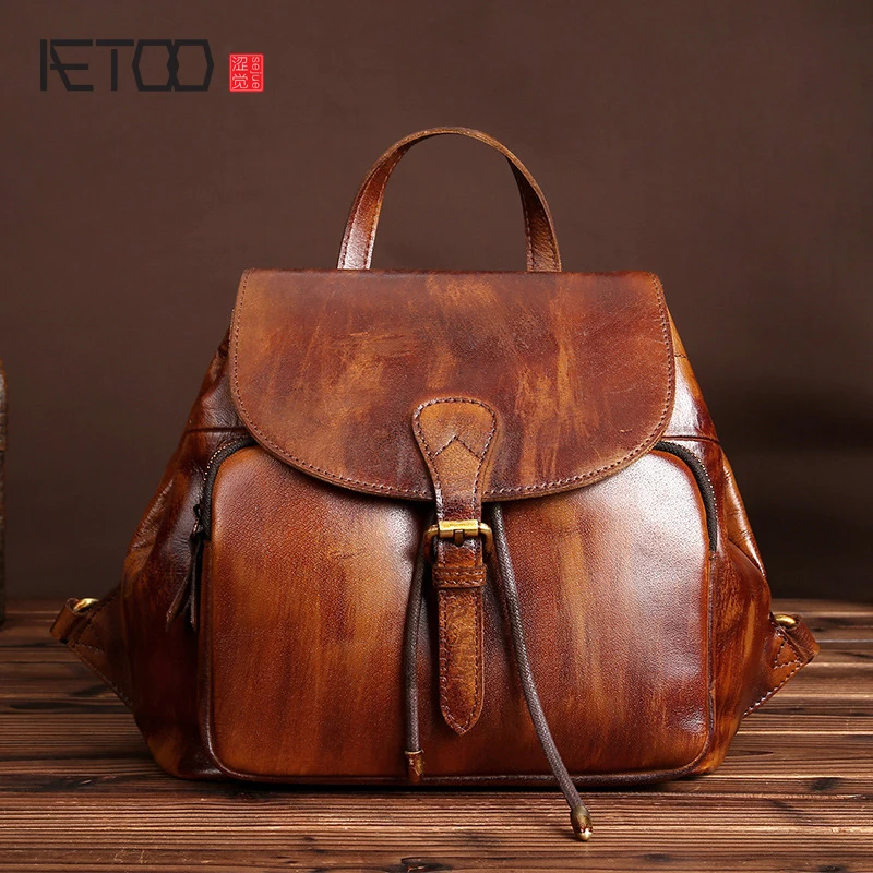 

BJYL New retro handmade wiping casual leather leather shoulder bag female models bag