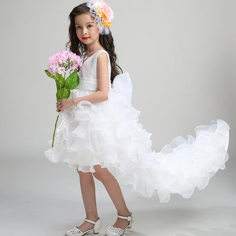 Платье для девочек; Новинка; Летнее Детское платье принцессы с цветочным узором; торжественное вечернее платье для девочек; костюм со съемным шлейфом; GDR215