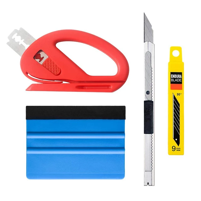 4pcs/set Car Vinyl Wrap Film Squeegee Scraper Tools Vehicle Sticker Installation Kit Cutter Knife Car Styling Auto Accessories