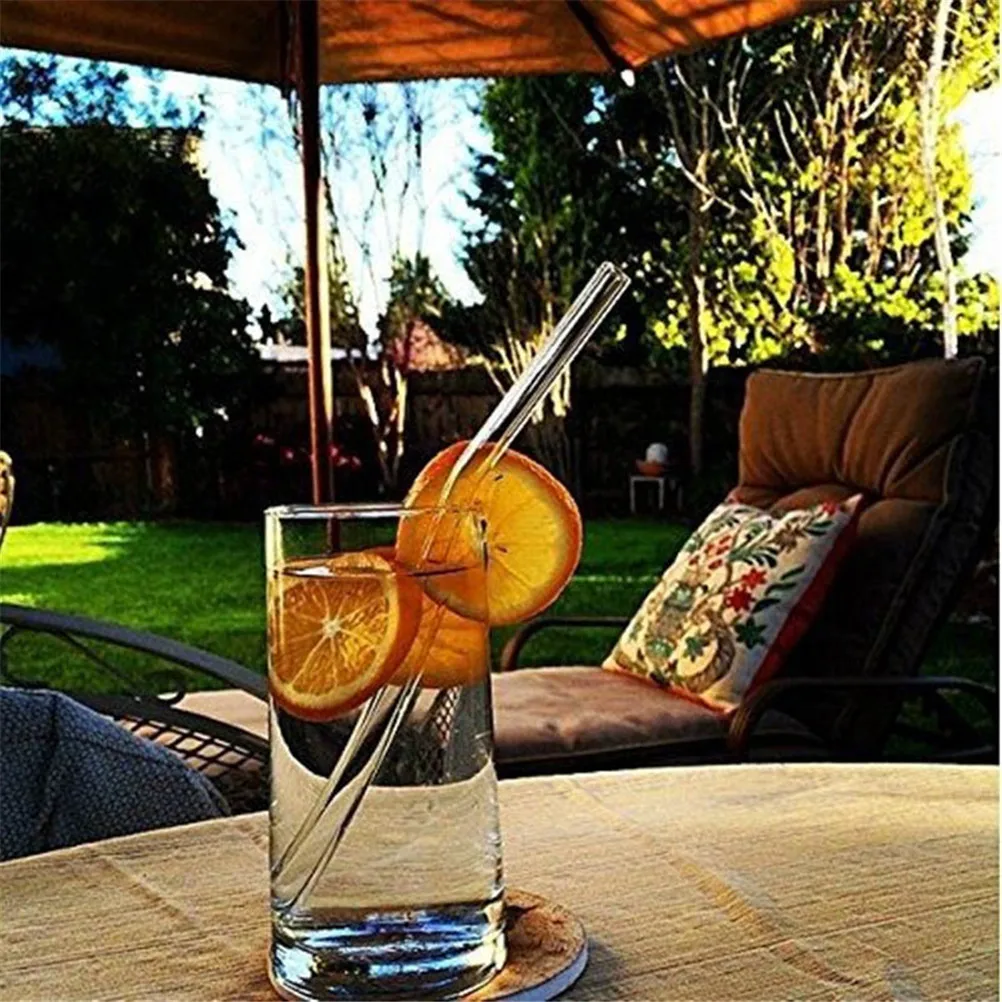 

4PCS Clear Bent Glass Tube Reusable Water Juice Drinking Straw Sucker + 1PC Cleaning Brush for Wedding Birthday Party 21.5CM