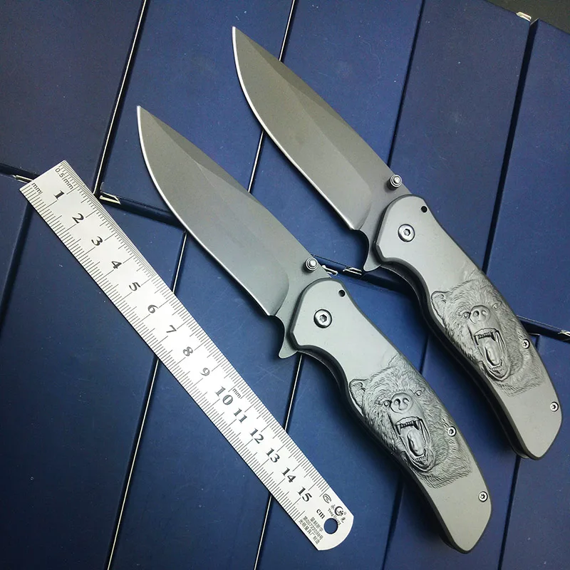 Высокое качество карманный нож тактический нож охотничий нож для выживания коллекционные Ножи edc инструменты для улицы коричневый медведь резной серость Титан
