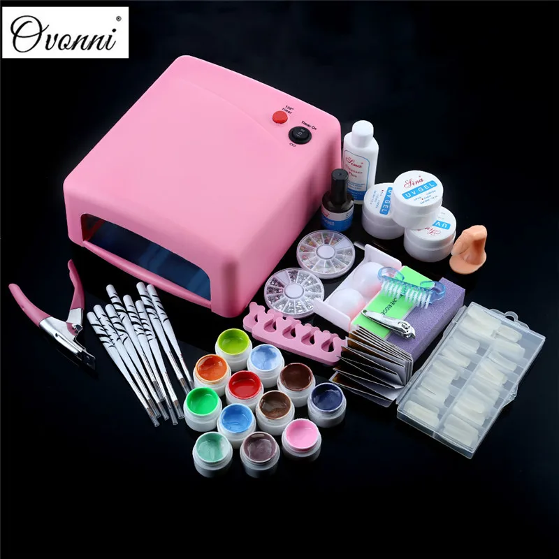 Ovonni Nail Art Set 12 Color Nail Gel Polish UV LED Lamp