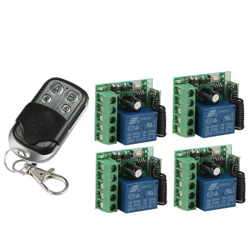 

4pcs 433MHz Wireless RF Remote Control Switch DC 12 1CH Relay Receiver Module 433 MHz 4-Channel Transmitter Key Fob Z2