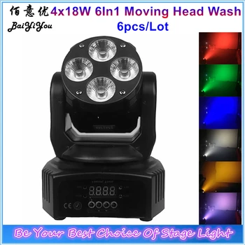 

6x Mini 4pcsx18w RGBWA+UV 6In1 Led Moving Head Wash Light 4pcs LED Colorful Wash Moving Head Stage Light For Club Wedding Party