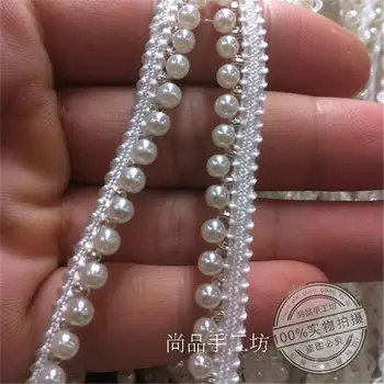 

8Yards Sewing Accessories Black White 8mm Pearl Trim Bridal Beaded Rhinestone Lace Appliques Belt For Wedding Dresses