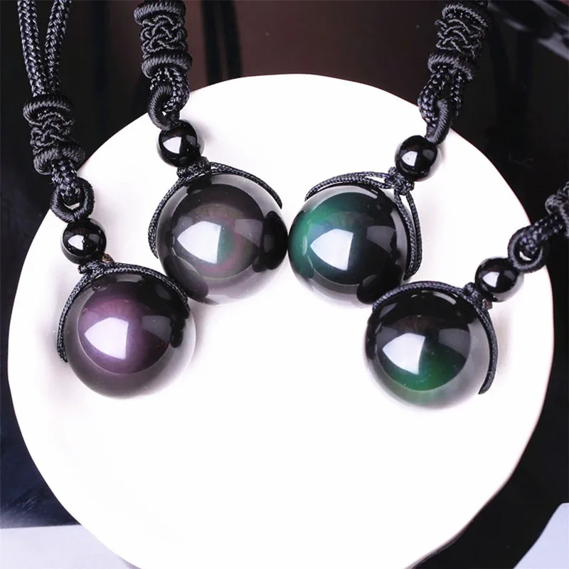 

Natural Stone Necklaces & Pendants Women and Men Black Obsidian Rainbow Eye Beads Ball Transfer Good Lucky Love Energy Gift A053